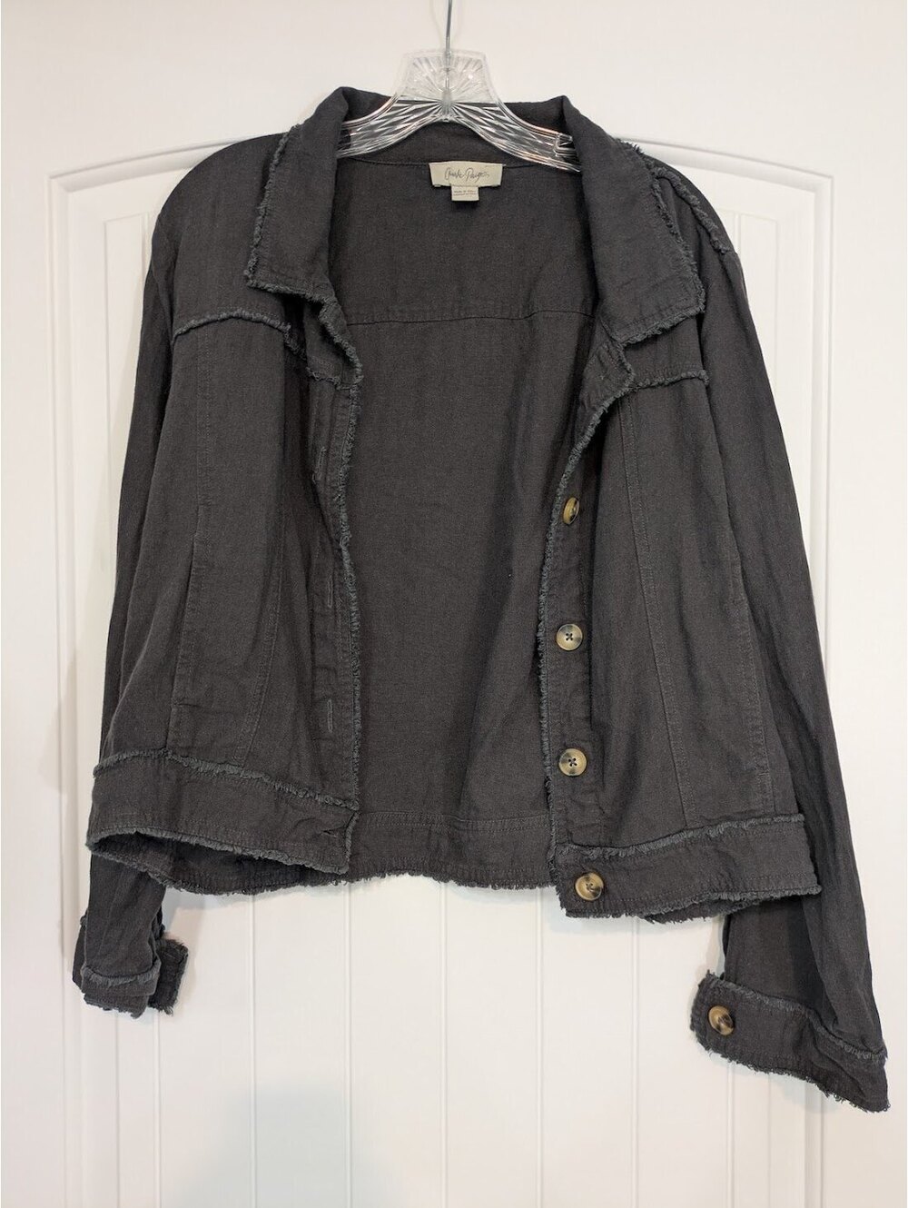 Charlie Paige Black Distressed Button‑Up Shirt/Jacket XL W/ Spare Buttons NWOT